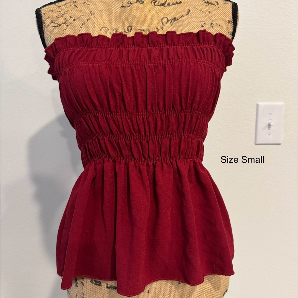 Women's Red Smocked Off-Shoulder Top